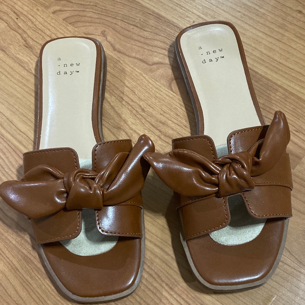 a new day Tan Knot Slide Sandals